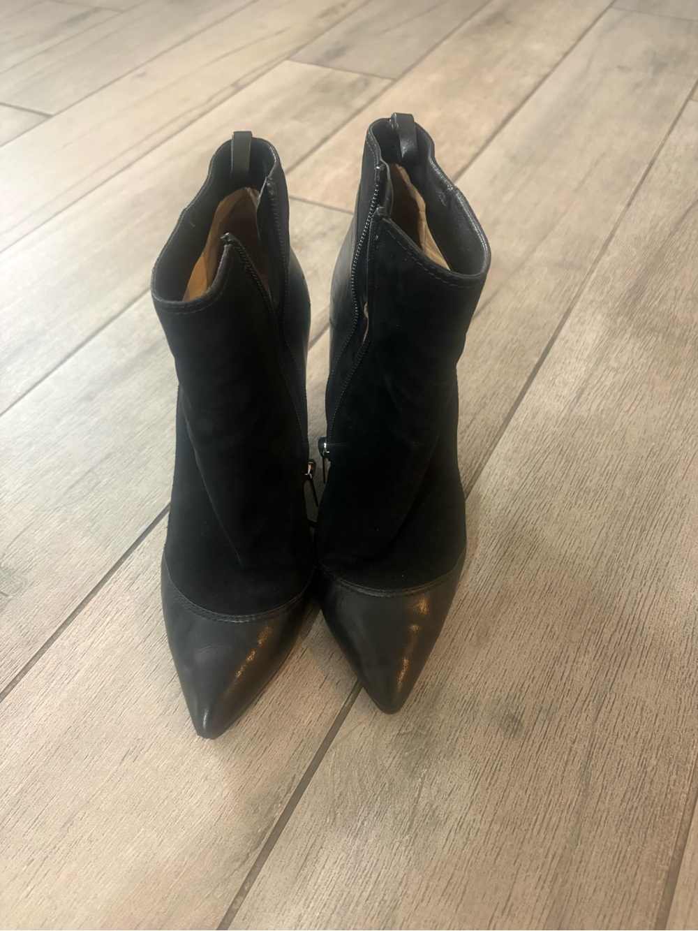 Jimmy Choo Black Pointed Toe Suede & Leather Ankle Boots